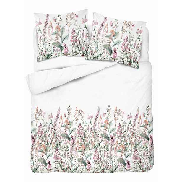 Povlečení Home Satin 220x200, bílá, lososové růžové polní květy