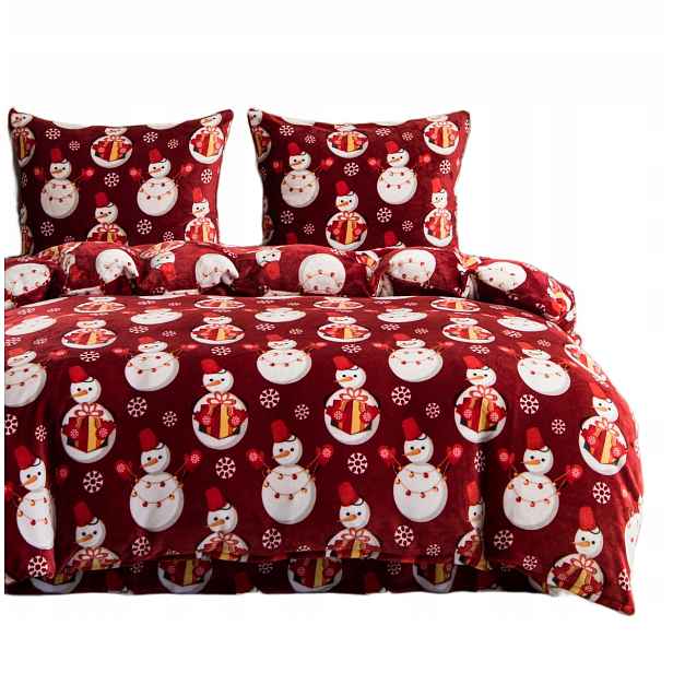 Povlečení XmasCozy 220x200 velur vánoční sněhuláci a sněhové vločky