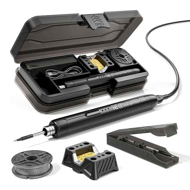 TEMU USB/Bezdrátová páječka, 3 rychlosti nastavení teploty, s pájecím drátem, držákem a úložným