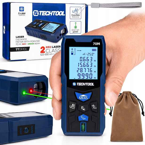 Laserový Dálkoměr >70 M< Digitální Zelený Červený Laser Přesný Techtool