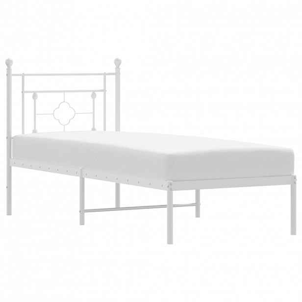 vidaXL Kovový rám postele bez matrace s čelem bílý 75 x 190 cm