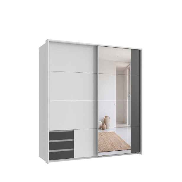 luma-home SKŘÍŇ S VZPŘÍMENÝMI DVEŘMI, 2dveřová, skříň Passepartout v bílé barvě, 1x dveře a viditelné zásuvky v grafitové barvě se zrcadlem / 22710
