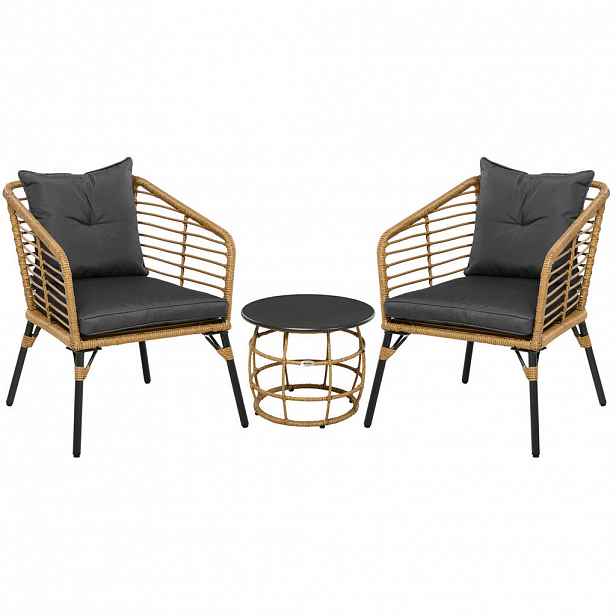 Modfu BISTRO set z oceli a PE ratanu 62x65x78 cm písková s polstrovanými křesly a stolkem