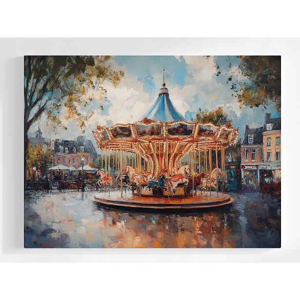 Plakát Město Trh Náměstí Kamínky Karusel Retro 100x75