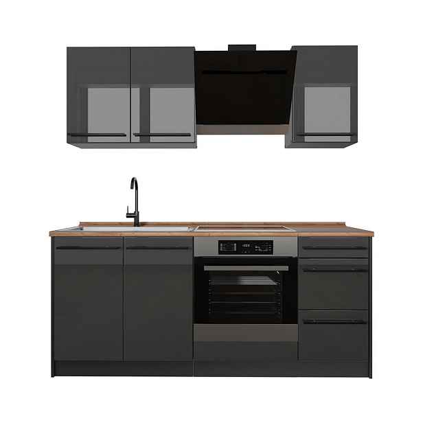Vicco JEDNOTKOVÁ KUCHYNĚ R-Line, Antracitový vysoký lesk/Antracit, 180 cm pracovná doska Dub Goldkraft