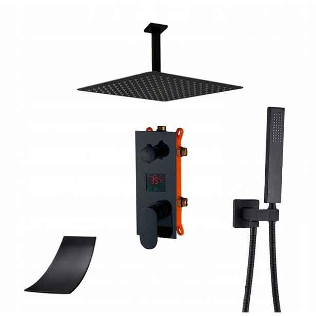 Podomítkový Set Vodopádový Displej Černý Mat 30 CM