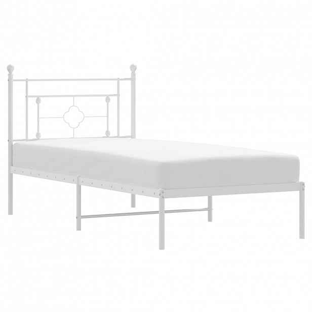 vidaXL Kovový rám postele s čelem bílý 100 x 200 cm