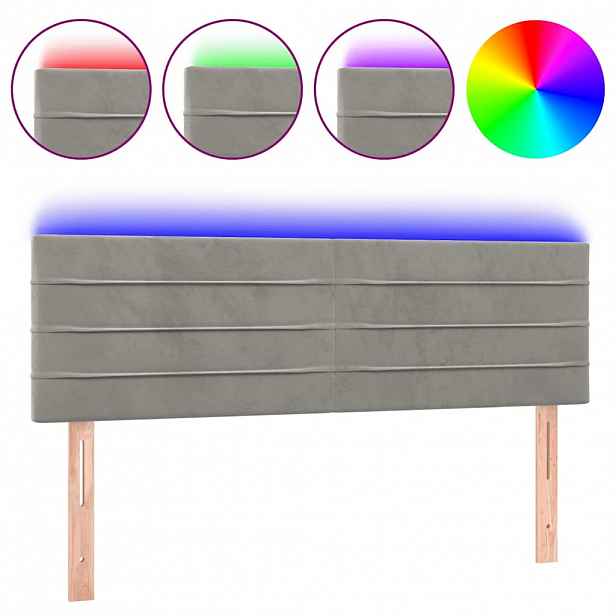 vidaXL Čelo postele s LED světle šedé 144 x 5 x 78/88 cm samet