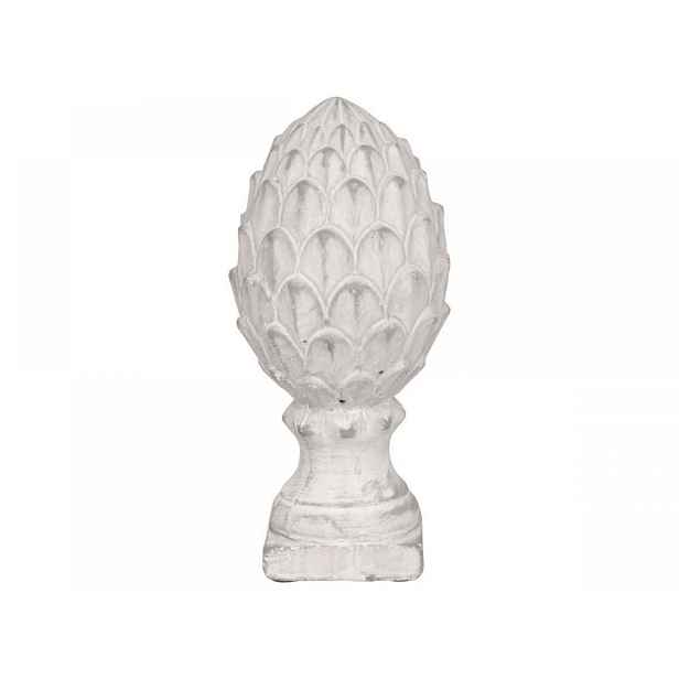 Krémová antik cementová dekorace šiška na podstavci Pine  - 20 cm Chic Antique
