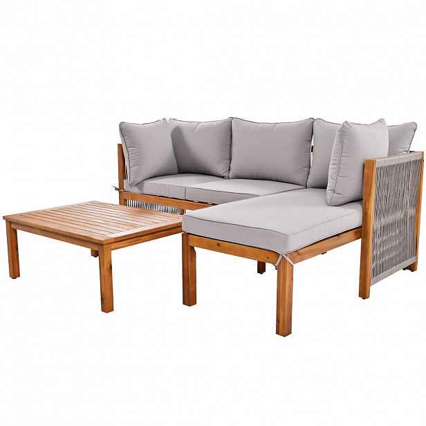 Modfu ZAHRADNÍ lounge set z akáciového dřeva 117x58x80 cm šedý s pletenými područkami