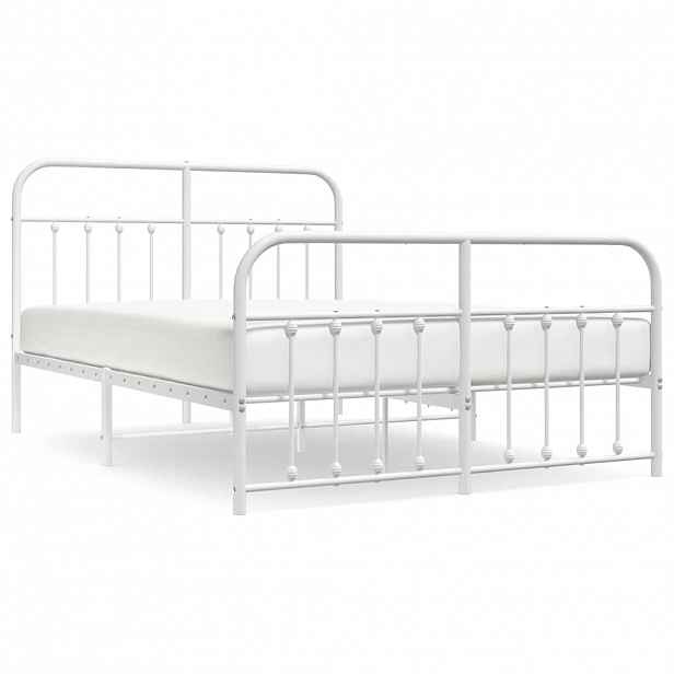 vidaXL Kovový rám postele s hlavovým a nožním čelem bílý 150 x 200 cm