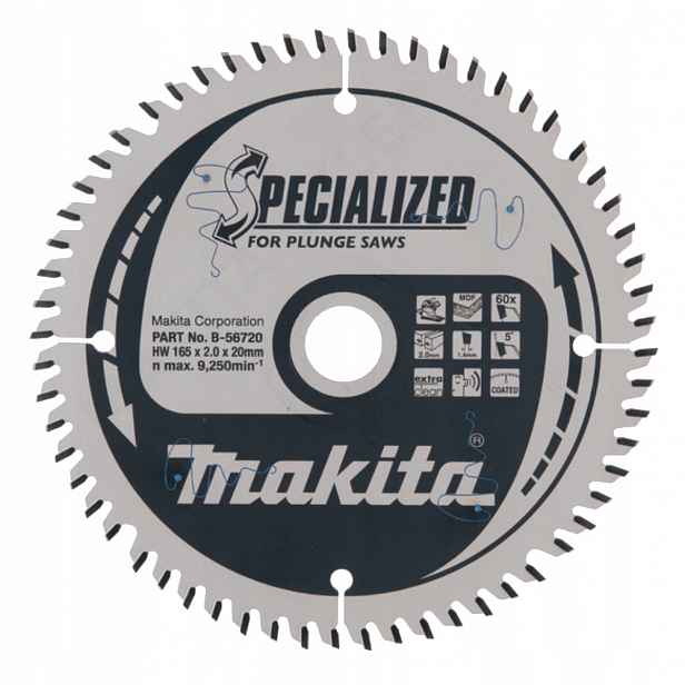 Kotouč na dřevo 165 x 20 mm s 60 zuby a vidlicí Specialized Makita B-56720