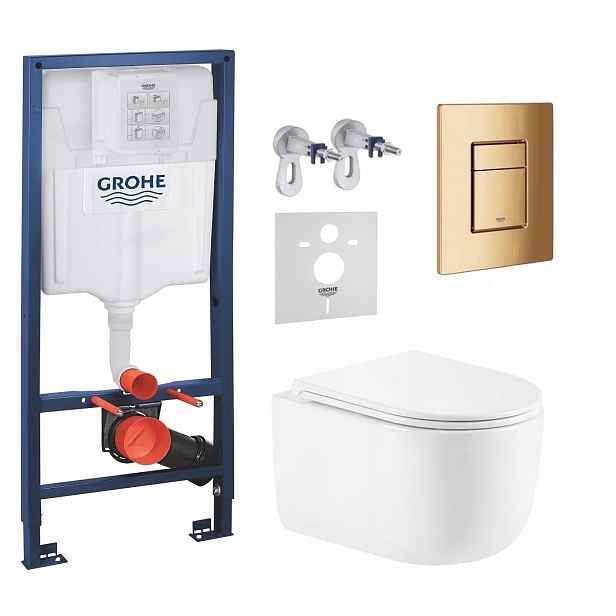 Podomítkový Wc set Grohe s mísou Lesna a zlatým tlačítkem Fresh