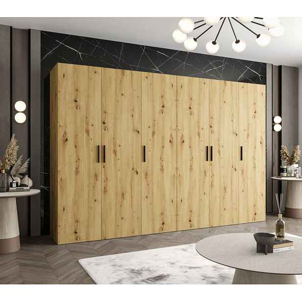 Prostorná šatní skříň HELMA 1 300 cm - dub artisan / černé úchyty
