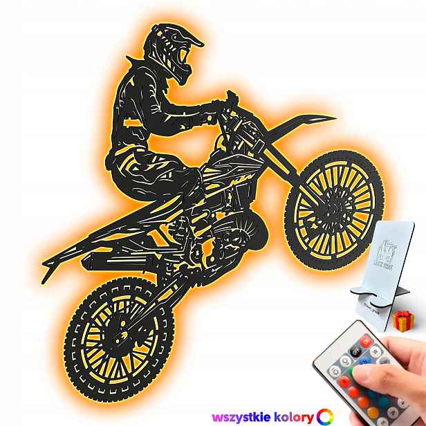Dřevěný 3D obraz Motocross Nástěnná Dekorace Dárek Noční Lampa Led XL