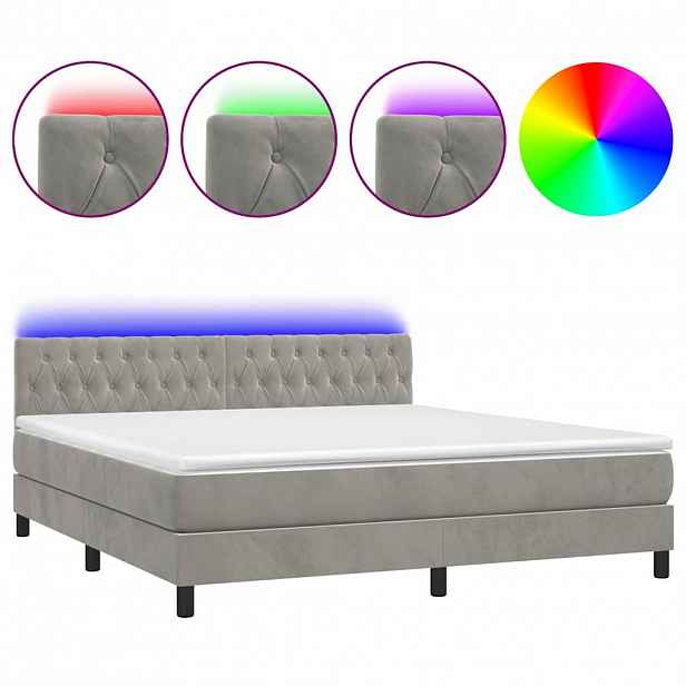 vidaXL Box spring postel s matrací a LED světle šedá 160x200 cm samet