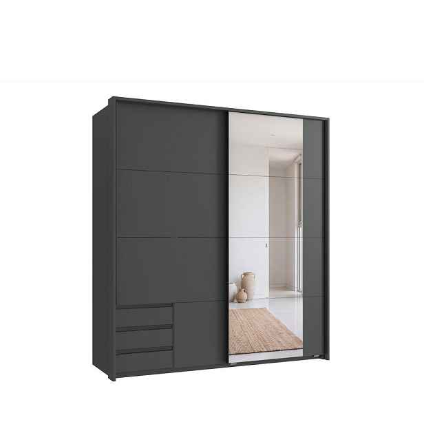 luma-home SKŘÍŇ S VZVÁJENÝMI DVEŘMI, 2dveřová, 183 × 65 × 200 cm (Š×H×V), skříň Passepartout v grafitové barvě s viditelnými zásuvkami a zrcadlem / 22