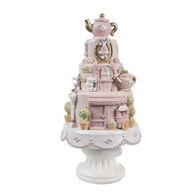 Růžovo-bílá dekorace věž z dortů na podstavci - Ø 13*27 cm Clayre & Eef