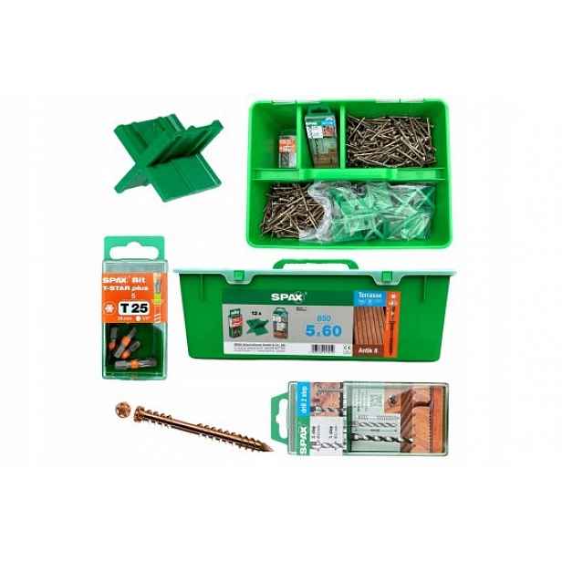 Sada Šroubů Na Terasové Prkno 5x60MM A2 Staré Zlato Greenbox 850 Ks Spax