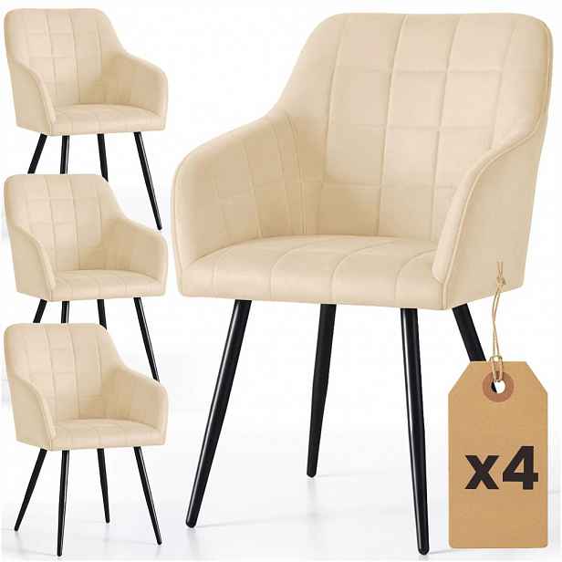 Set 4x jídelní prošívaná židle LARENZA - světle béžová / černá