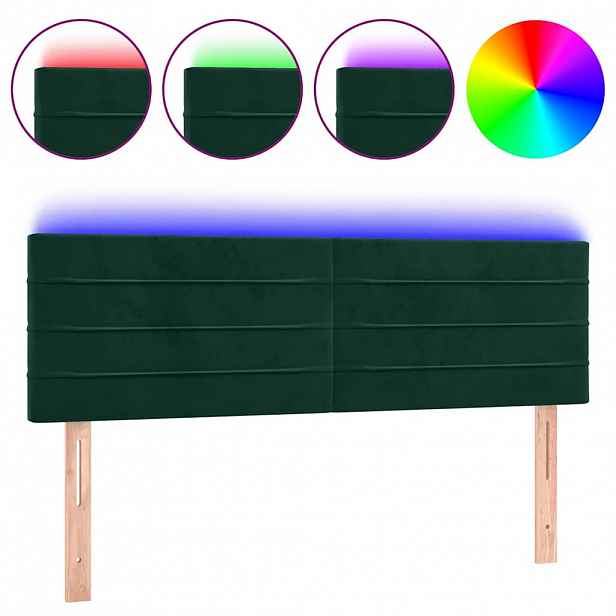 vidaXL Čelo postele s LED tmavě zelené 144x5x78/88 cm samet