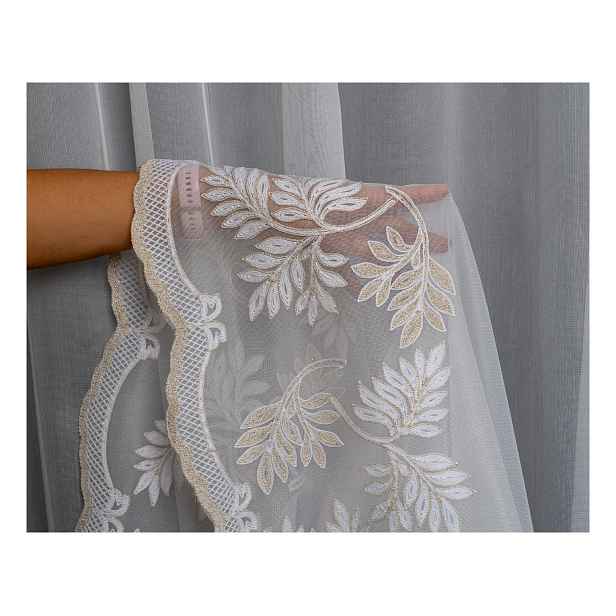 300x240 Záclona podzimní výšivka zlaté listy hotová s páskou Cudo síťka
