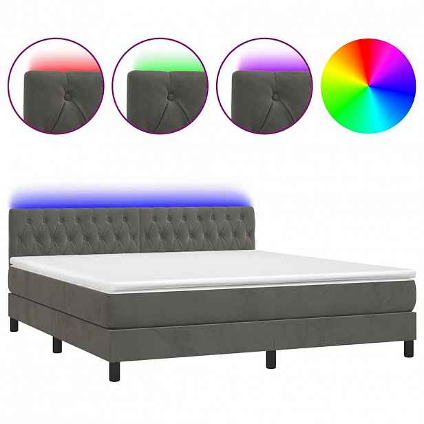 vidaXL Box spring postel s matrací a LED tmavě šedá 160x200 cm samet