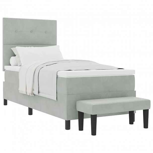vidaXL Postel s boxspringem s čelo Světle šedá 190 x 90 cm samet