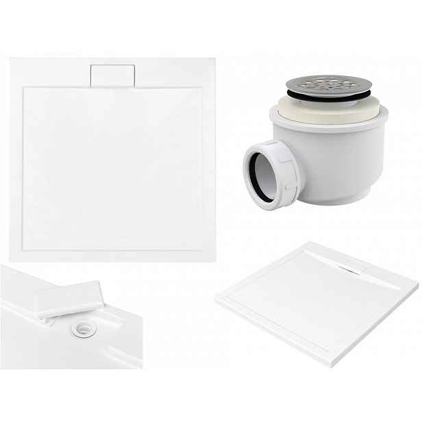 Besco Sprchová vanička Axim Ultraslim čtvercová 80x80 bílý akrylový sifon