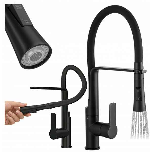 Kuchyňská baterie Kran Set 43 cm Vegas Černá Výlevka Ohebná Elastická