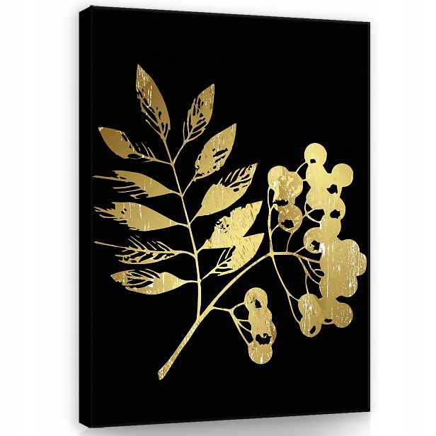 Obraz 75x100 Zlatá větvička černé pozadí botanika elegance minimalismus metalíza