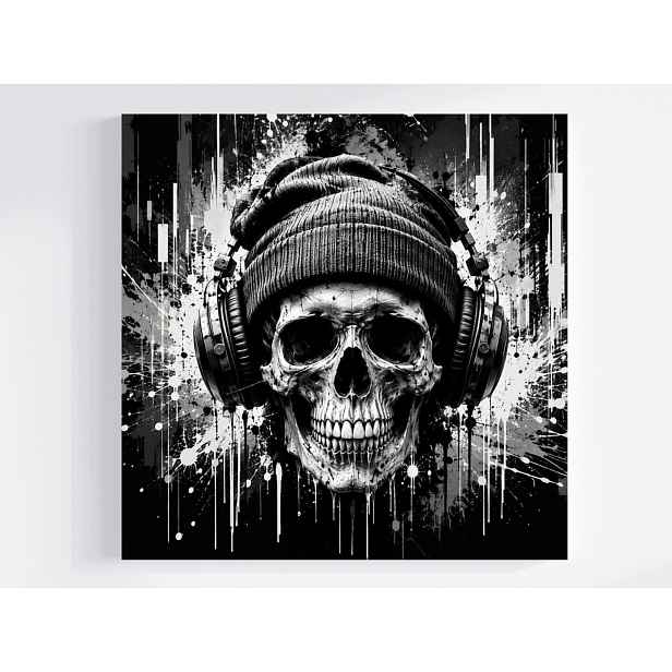 Obraz Na Plátně Plátno Lebka Hudba Sluchátka Splash Art Graffiti 50x50