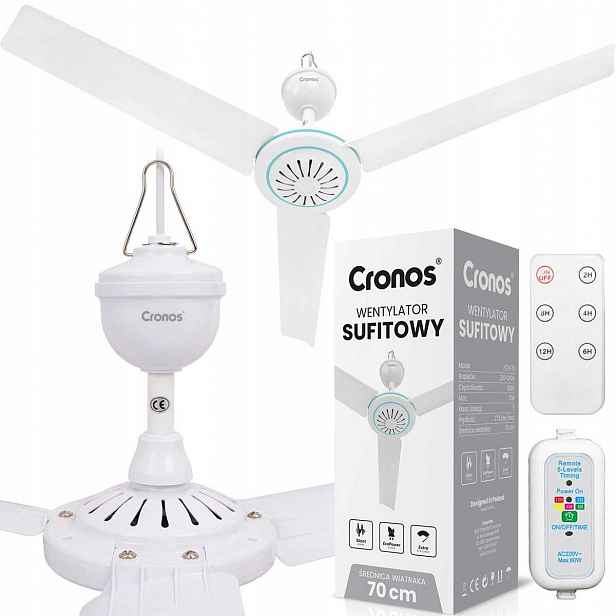 Stropní Ventilátor S Větrákem Tichý Bílý Větrák 70 cm Dálkový Ovladač Časovač