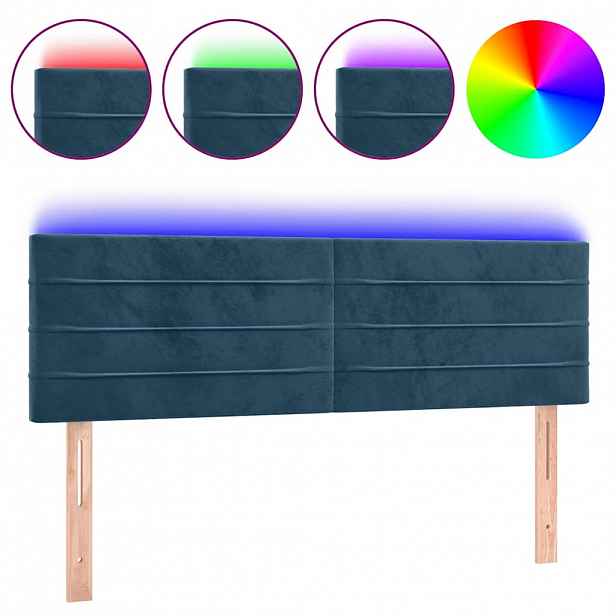 vidaXL Čelo postele s LED tmavě modré 144x5x78/88 cm samet