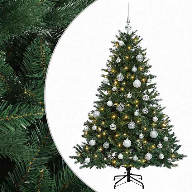 vidaXL Umělý vánoční stromek s vánočními koulemi 150 cm 150 LED