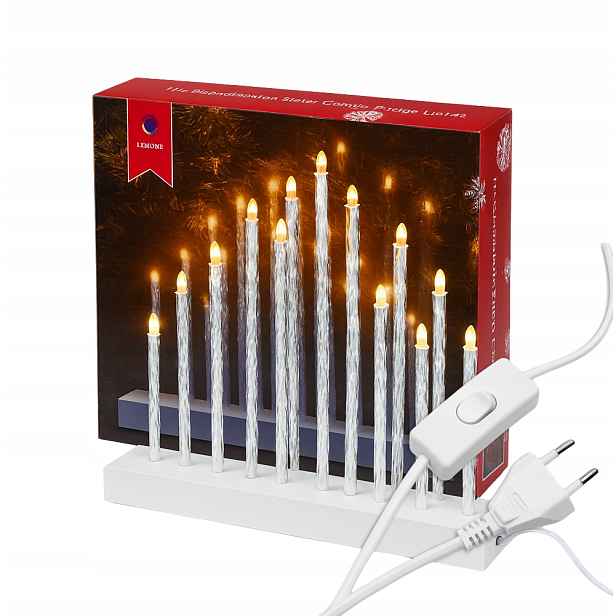 Elegantní Adventní Svícen Dřevo 17 Led Svíček Do Elektřiny Bílá Teplá Barva