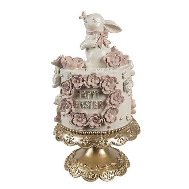 Květinový dort na podstavci s králíčkem Happy Easter - Ø 18*32 cm Clayre & Eef