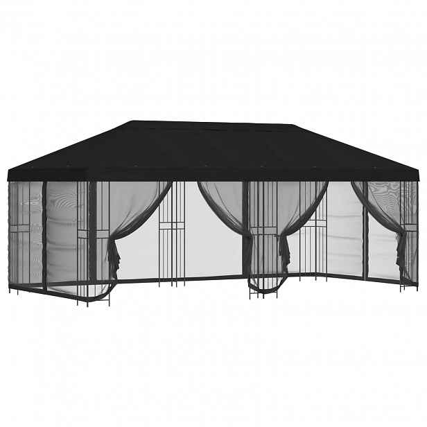 vidaXL Altán s bočními stěnami 6 x 3 m Černá Polyester a ocel 190 gsm
