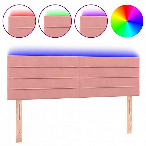vidaXL Čelo postele s LED růžové 144x5x78/88 cm samet