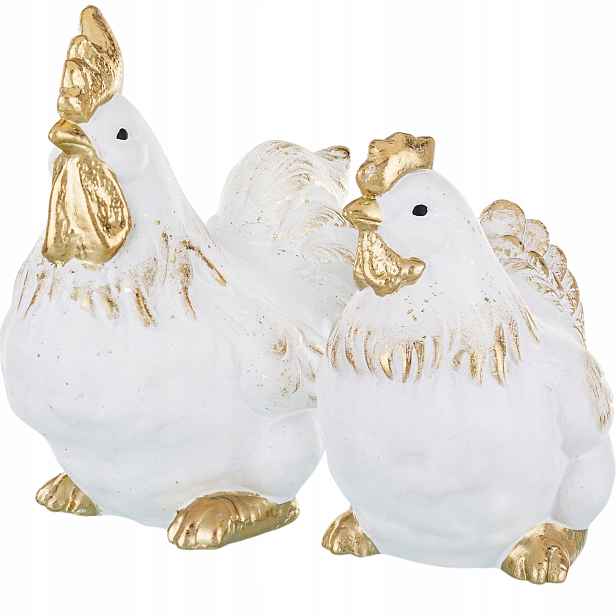 Kohout a slepice Komplet Velikonoční figurka bílo-zlatá 22 cm ozdoba sada