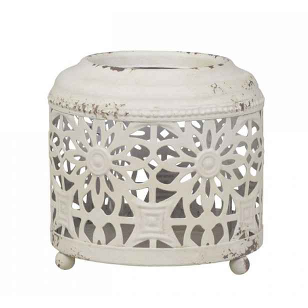 Krémová antik kovová lucerna Fleur-de-wire - Ø13 *12cm Chic Antique