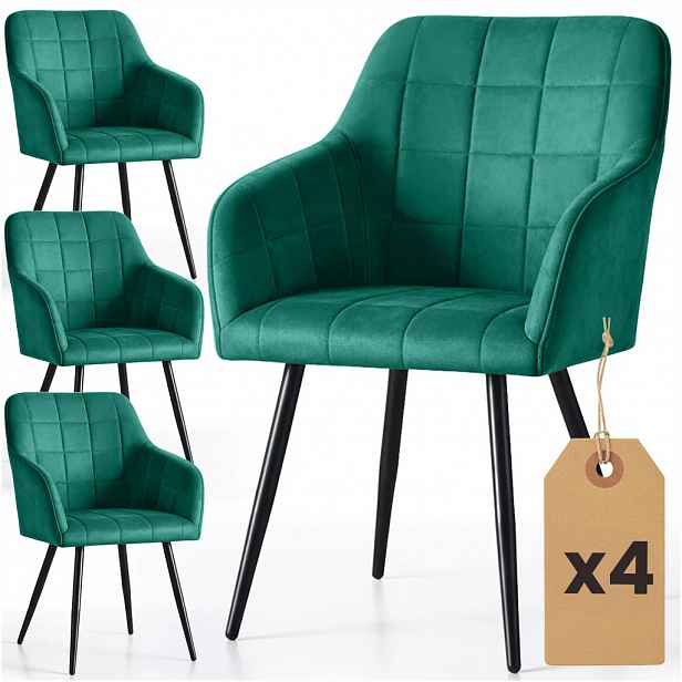Set 4x jídelní prošívaná židle LARENZA - láhvově zelená / černá