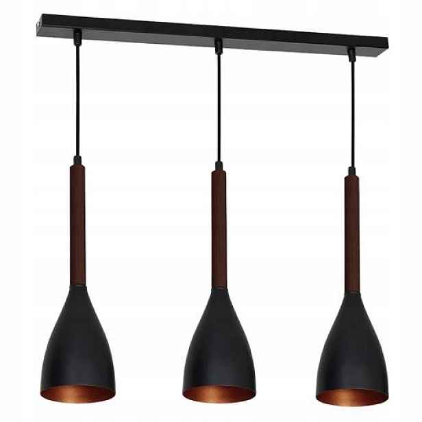 Závěsná lampa Muza černá/zlatá, tmavé dřevo