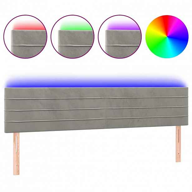 vidaXL Čelo postele s LED světle šedé 160x5x78/88 cm samet