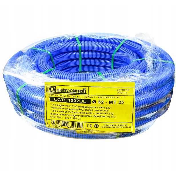 25m Chránič kabelů 32mm 750N Pvc husí krk 32/25 vnější modrá
