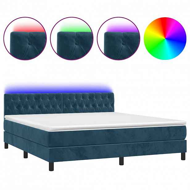 vidaXL Box spring postel s matrací a LED tmavě modrá 160x200 cm samet