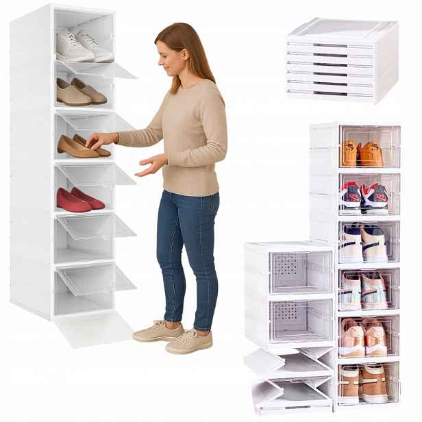 6 x Krabička organizér skříňka regál stojan na boty obuv s klopou