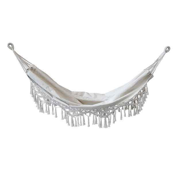 Béžová režná bavlněná hamaka se střapci Hammock - 150*245 cm Chic Antique