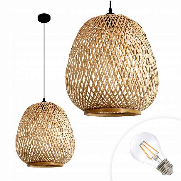 Sada závěsná lampa z bambusu Boho Stropní žárovka 7W E27 Teplá Barva