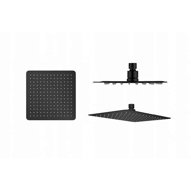 Čtvercová sprchová hlavice 30 cm, černá matná, slim design